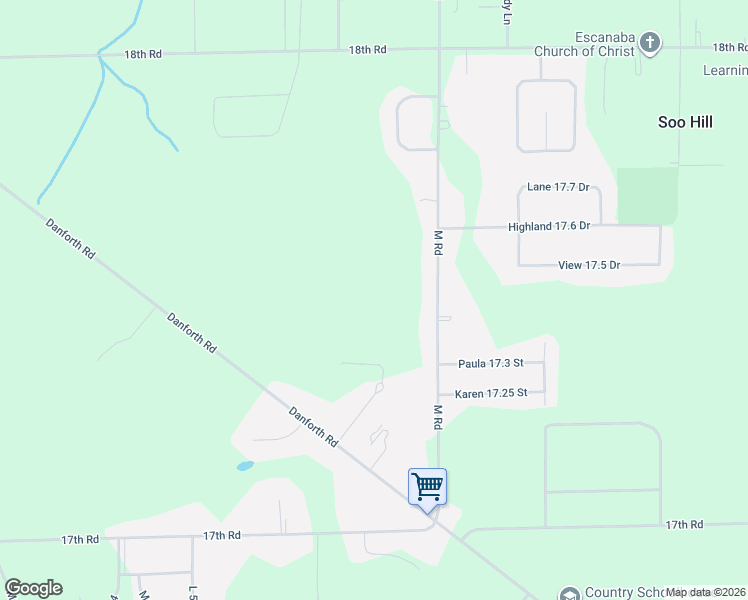 map of restaurants, bars, coffee shops, grocery stores, and more near Hilltop L 72 in Escanaba