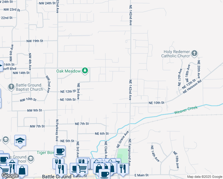 map of restaurants, bars, coffee shops, grocery stores, and more near 1102 Northeast Grace Avenue in Battle Ground