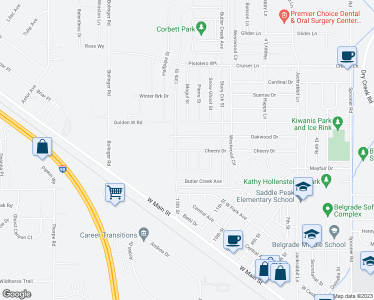 map of restaurants, bars, coffee shops, grocery stores, and more near 1519 Cheery Drive in Belgrade
