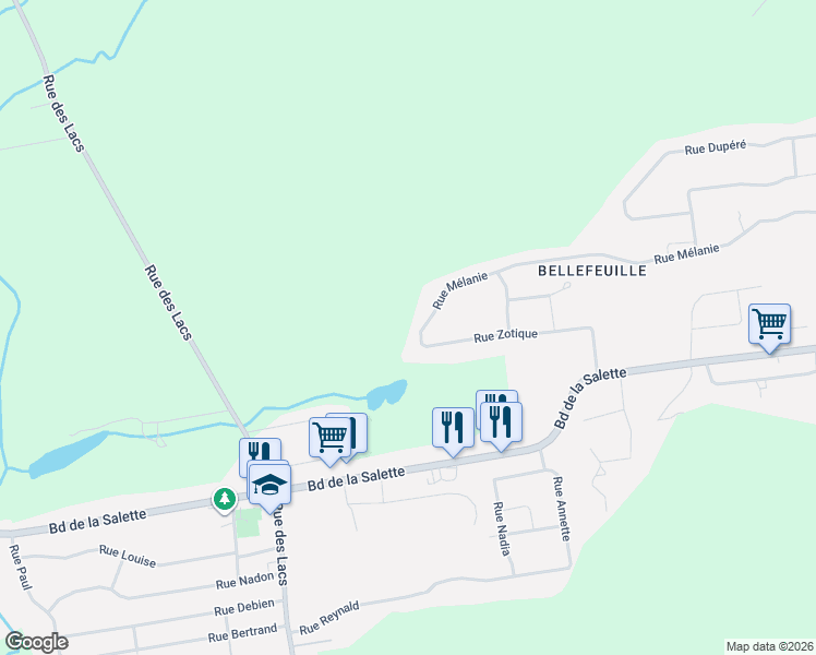 map of restaurants, bars, coffee shops, grocery stores, and more near 1150 Rue Mélanie in Saint-Jérôme