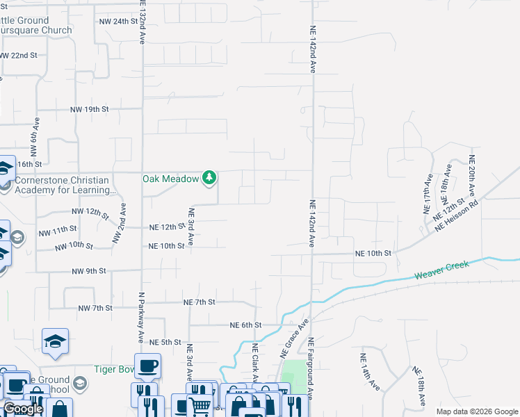 map of restaurants, bars, coffee shops, grocery stores, and more near 743 Northeast 13th Street in Battle Ground