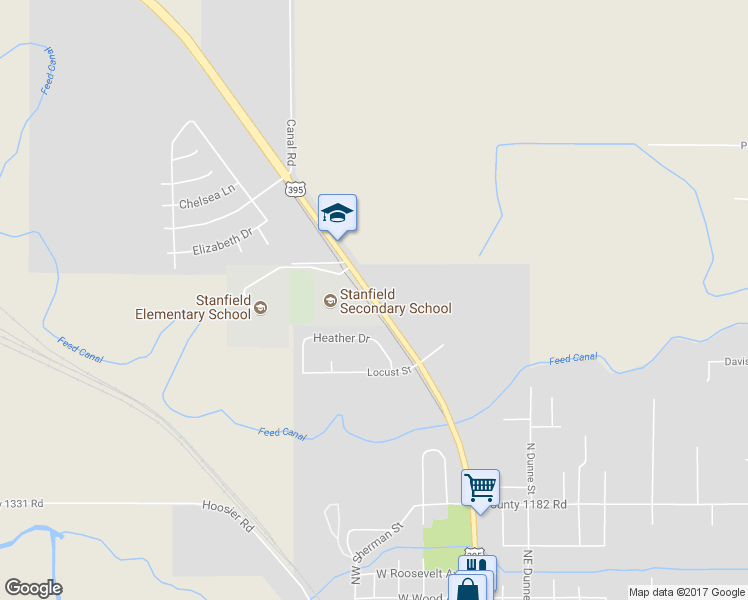 map of restaurants, bars, coffee shops, grocery stores, and more near 1120 North Main Street in Stanfield