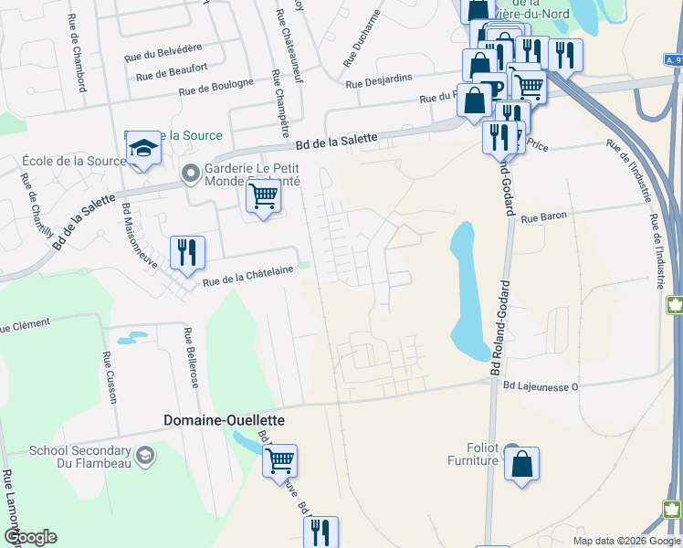 map of restaurants, bars, coffee shops, grocery stores, and more near 526 Rue Tex Lecor in Saint-Jã©Rã´Me