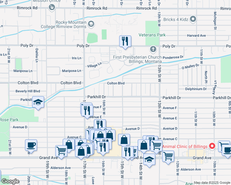 map of restaurants, bars, coffee shops, grocery stores, and more near 2009 Lamar Drive in Billings