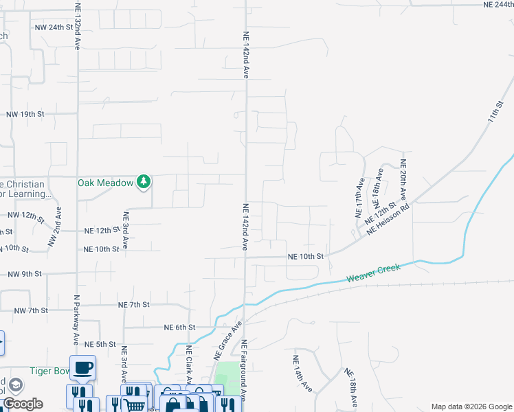 map of restaurants, bars, coffee shops, grocery stores, and more near 1017 Northeast 13th Street in Battle Ground