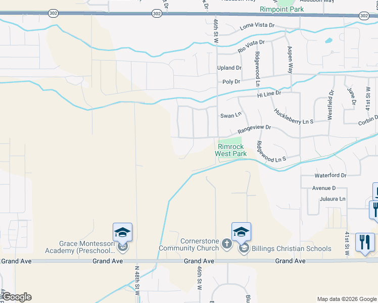 map of restaurants, bars, coffee shops, grocery stores, and more near South Stone Creek Trail in Billings