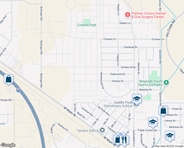 map of restaurants, bars, coffee shops, grocery stores, and more near 1516 Oakwood Drive in Belgrade