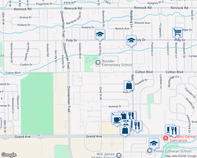 map of restaurants, bars, coffee shops, grocery stores, and more near 1999-2077 32nd St W in Billings