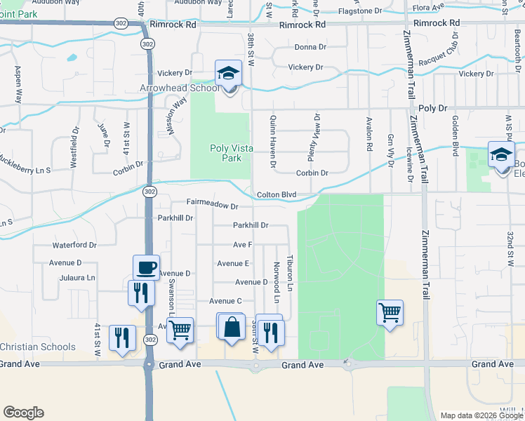 map of restaurants, bars, coffee shops, grocery stores, and more near 3732 Fairmeadow Court in Billings