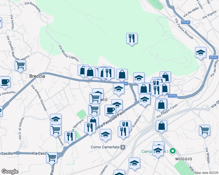 map of restaurants, bars, coffee shops, grocery stores, and more near 6 Via Alebbio in Como