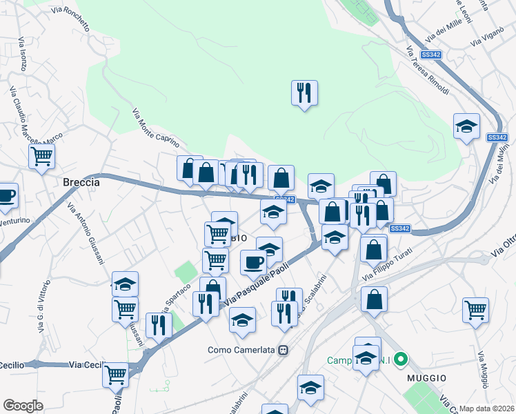 map of restaurants, bars, coffee shops, grocery stores, and more near 6 Via Alebbio in Como