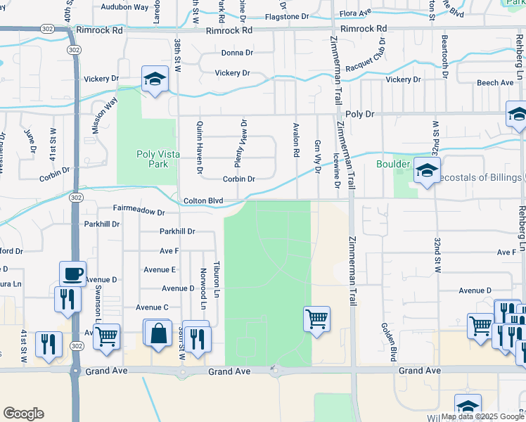 map of restaurants, bars, coffee shops, grocery stores, and more near 3635 Harvest Time Lane in Billings