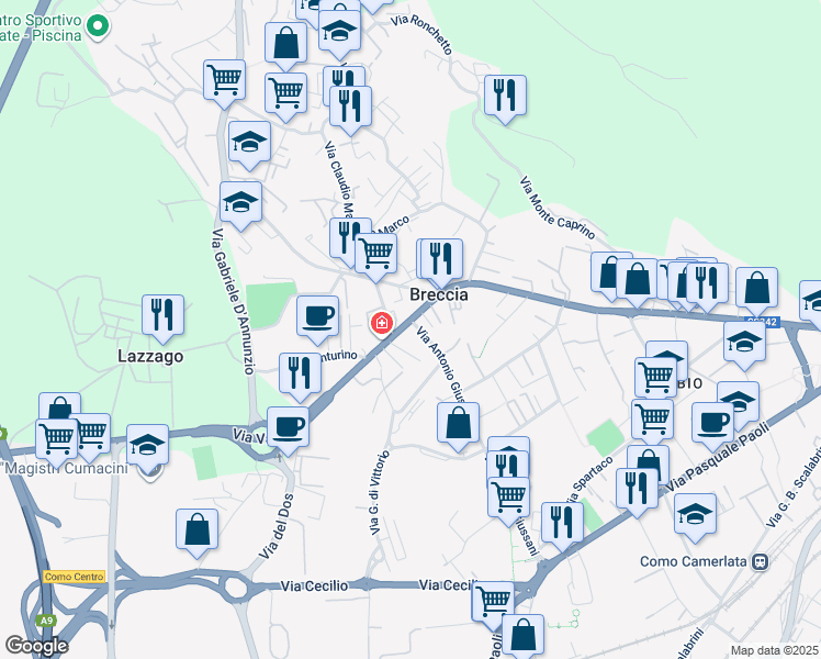 map of restaurants, bars, coffee shops, grocery stores, and more near 2 Via Antonio Giussani in Como