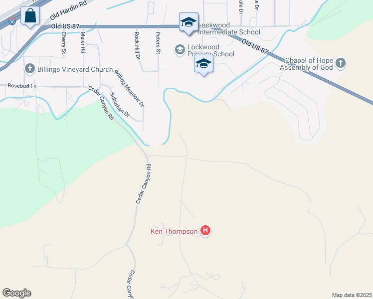 map of restaurants, bars, coffee shops, grocery stores, and more near 460 Box Elder Creek Road in Billings