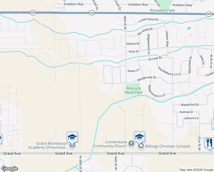 map of restaurants, bars, coffee shops, grocery stores, and more near South Stone Creek Trail in Billings