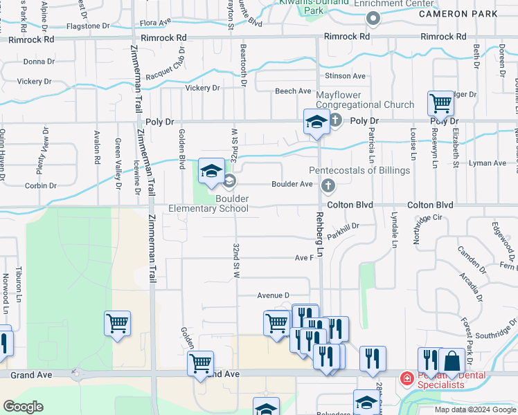 map of restaurants, bars, coffee shops, grocery stores, and more near 3109 Colton Boulevard in Billings