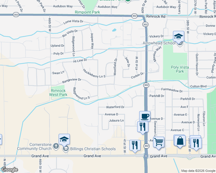 map of restaurants, bars, coffee shops, grocery stores, and more near 4271 Rangeview Dr in Billings