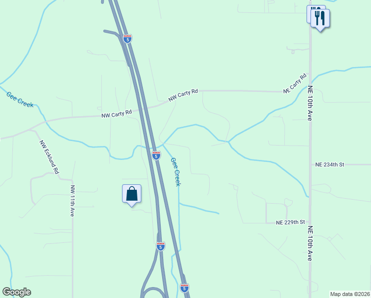 map of restaurants, bars, coffee shops, grocery stores, and more near 206 Northwest 235th Street in Ridgefield