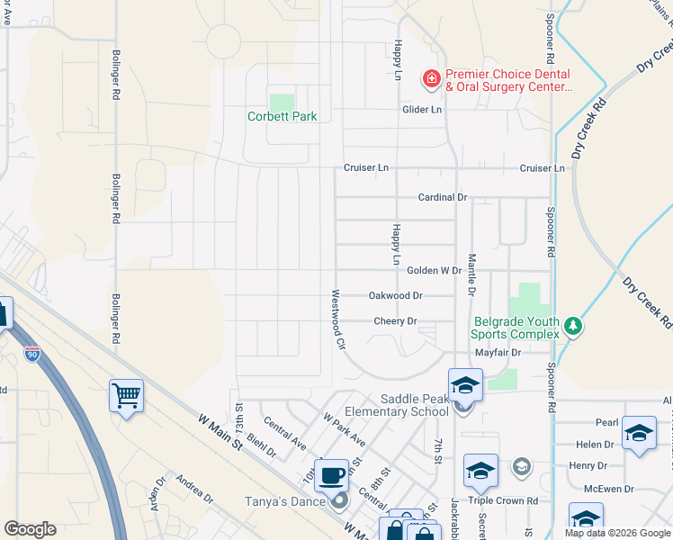 map of restaurants, bars, coffee shops, grocery stores, and more near 1803 Golden West Drive in Belgrade