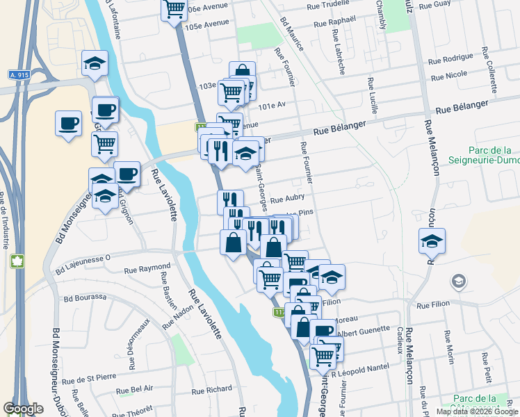map of restaurants, bars, coffee shops, grocery stores, and more near 886 Rue Saint-Georges in Saint-Jérôme