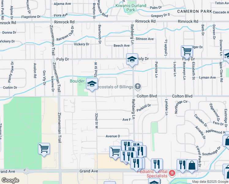 map of restaurants, bars, coffee shops, grocery stores, and more near 3042 Boulder Avenue in Billings