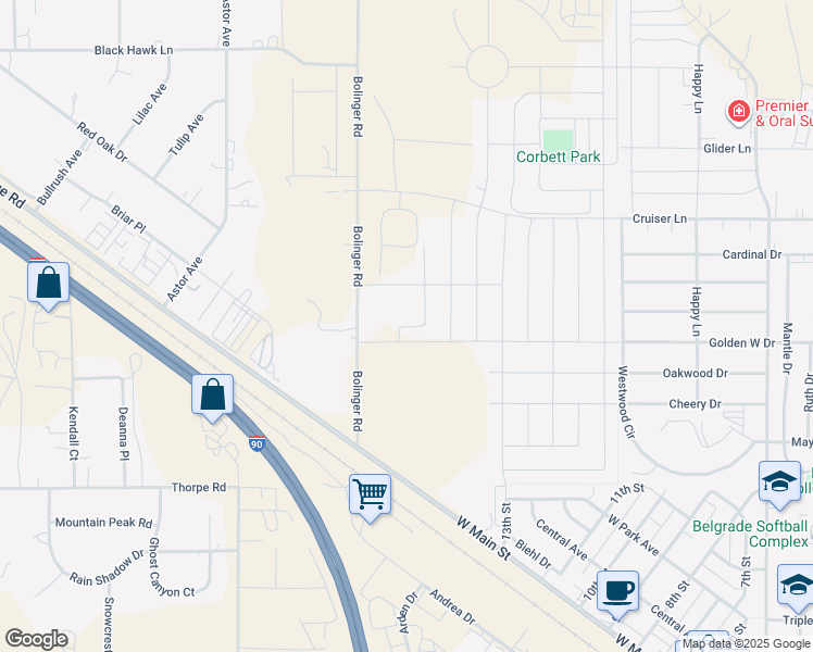 map of restaurants, bars, coffee shops, grocery stores, and more near 223 Bolinger Road in Belgrade