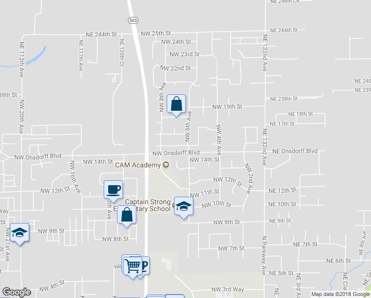 map of restaurants, bars, coffee shops, grocery stores, and more near 601 Northwest 16th Street in Battle Ground