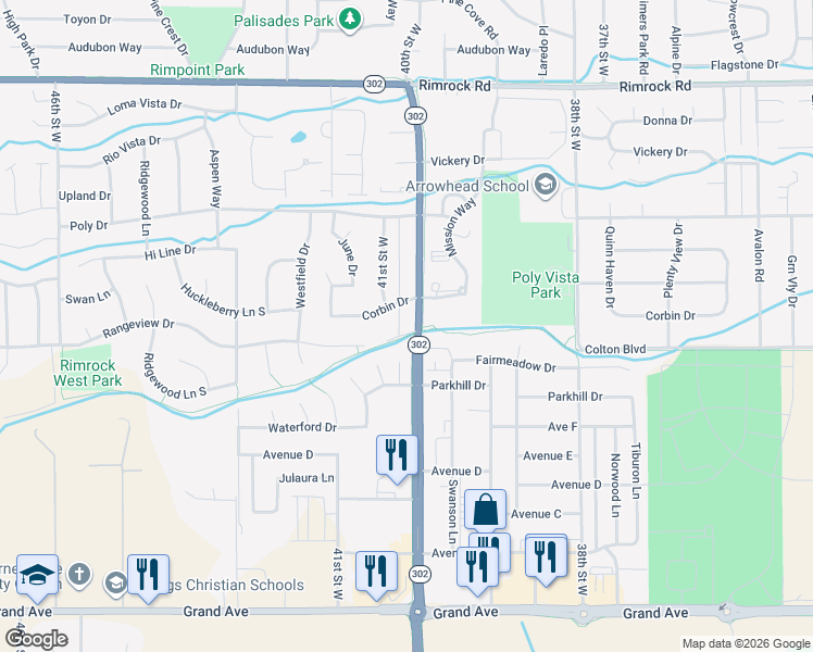 map of restaurants, bars, coffee shops, grocery stores, and more near 2106 Shiloh Road in Billings