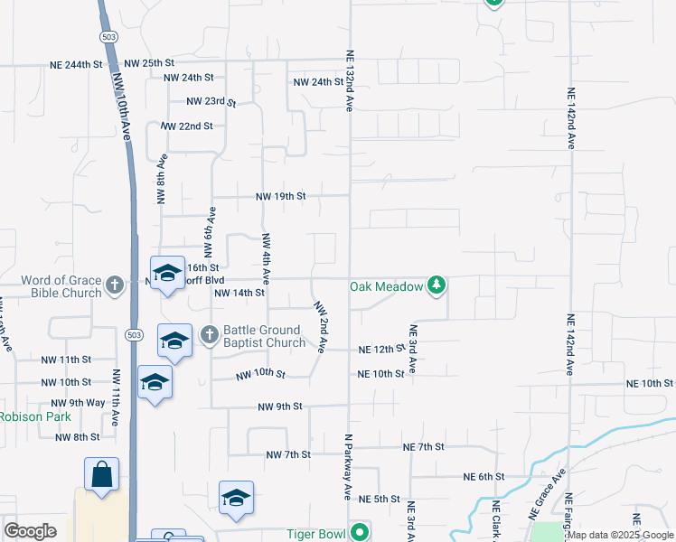 map of restaurants, bars, coffee shops, grocery stores, and more near 103 Northwest 16th Street in Battle Ground