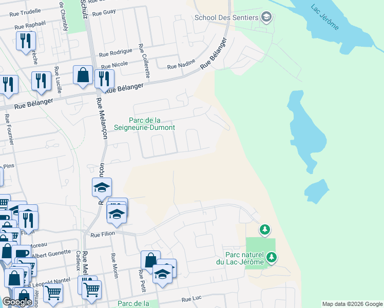 map of restaurants, bars, coffee shops, grocery stores, and more near 788 Rue Bouchard Lavallée in Saint-Jérôme