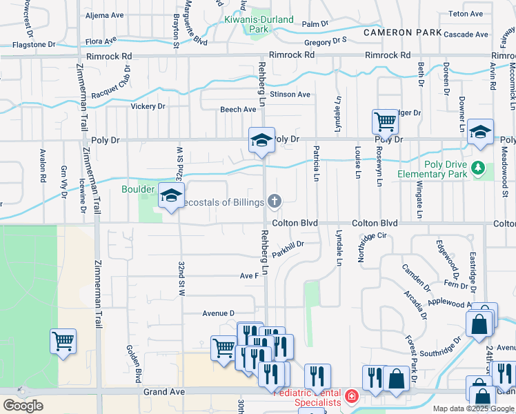map of restaurants, bars, coffee shops, grocery stores, and more near 3016 Boulder Avenue in Billings