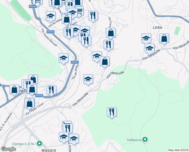 map of restaurants, bars, coffee shops, grocery stores, and more near 3 Via Silvestro da Siena Frà in Como