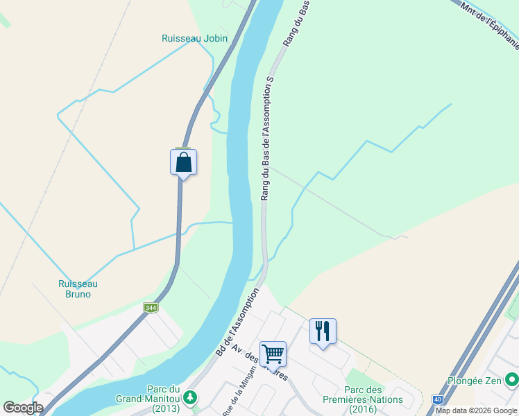 map of restaurants, bars, coffee shops, grocery stores, and more near 1350 Rang du Bas de l'Assomption Sud in L'Assomption