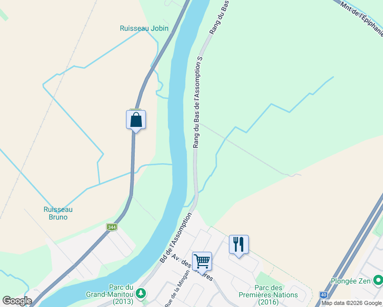 map of restaurants, bars, coffee shops, grocery stores, and more near 1350 Rang du Bas de l'Assomption Sud in L'Assomption