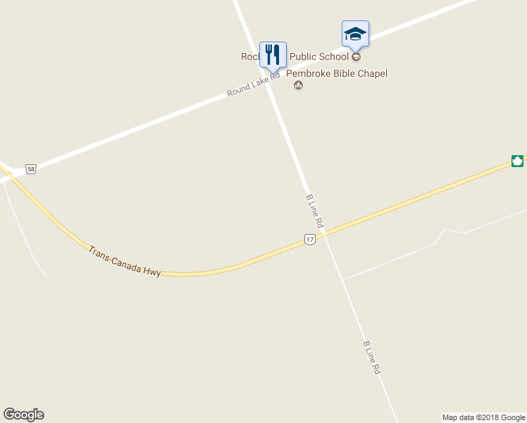 map of restaurants, bars, coffee shops, grocery stores, and more near 2477 A B Line Road in Pembroke