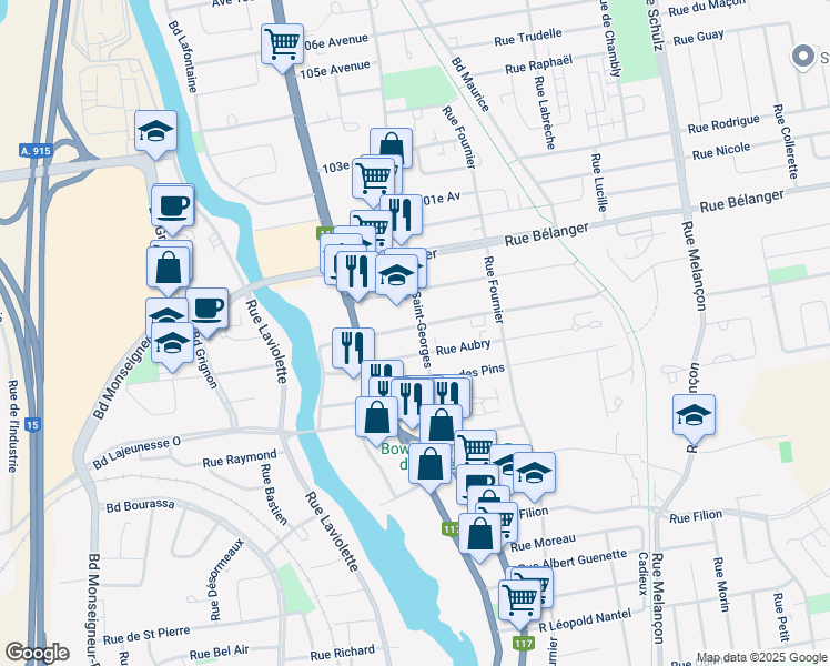 map of restaurants, bars, coffee shops, grocery stores, and more near 1002 Rue Saint-Georges in Saint-Jã©Rã´Me