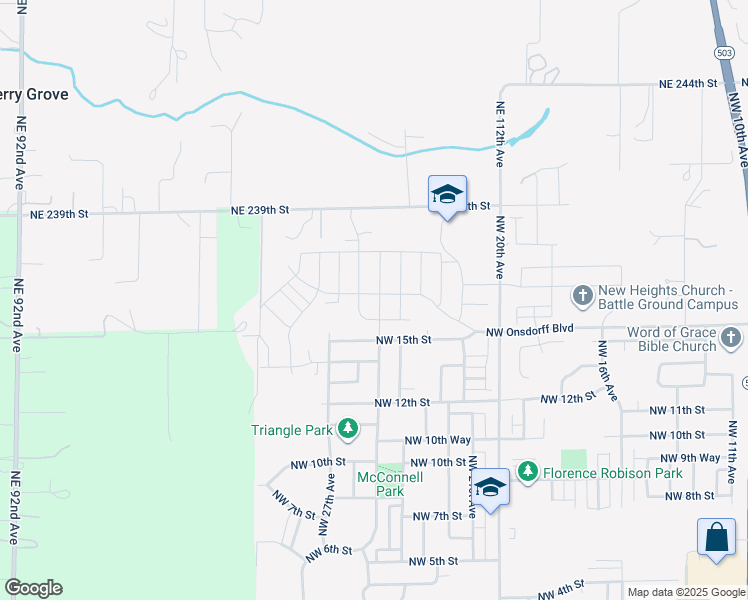 map of restaurants, bars, coffee shops, grocery stores, and more near 1524 Northwest 25th Avenue in Battle Ground
