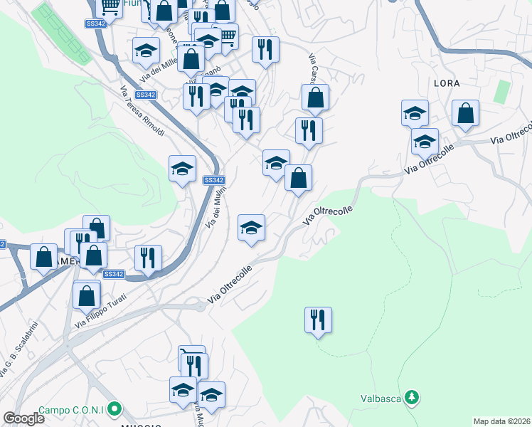 map of restaurants, bars, coffee shops, grocery stores, and more near 3 Via Silvestro da Siena Frà in Como