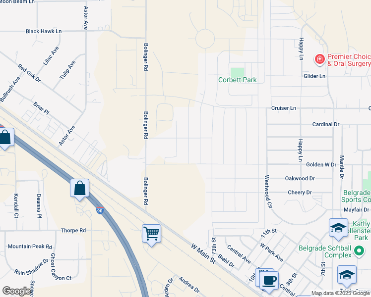 map of restaurants, bars, coffee shops, grocery stores, and more near Golden West Road in Belgrade