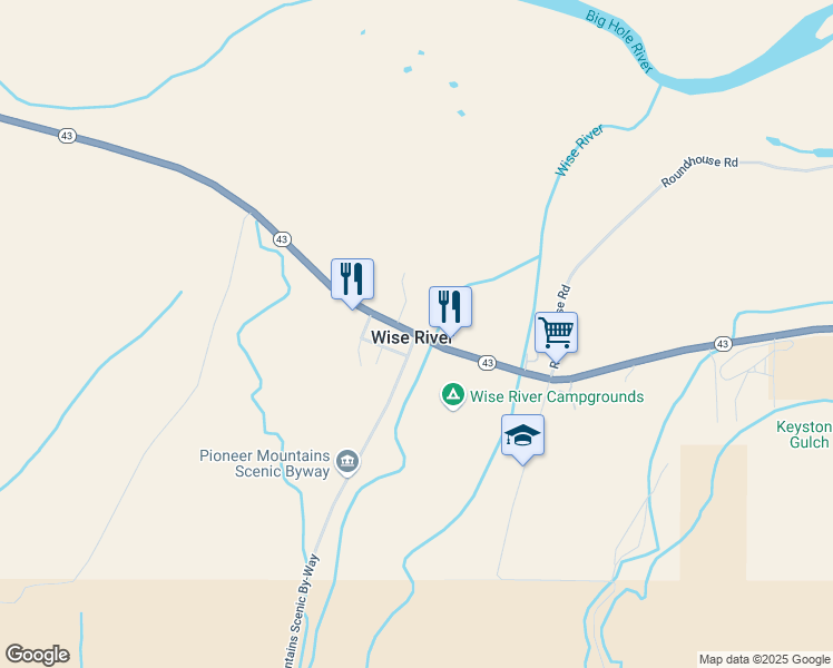 map of restaurants, bars, coffee shops, grocery stores, and more near in Wise River