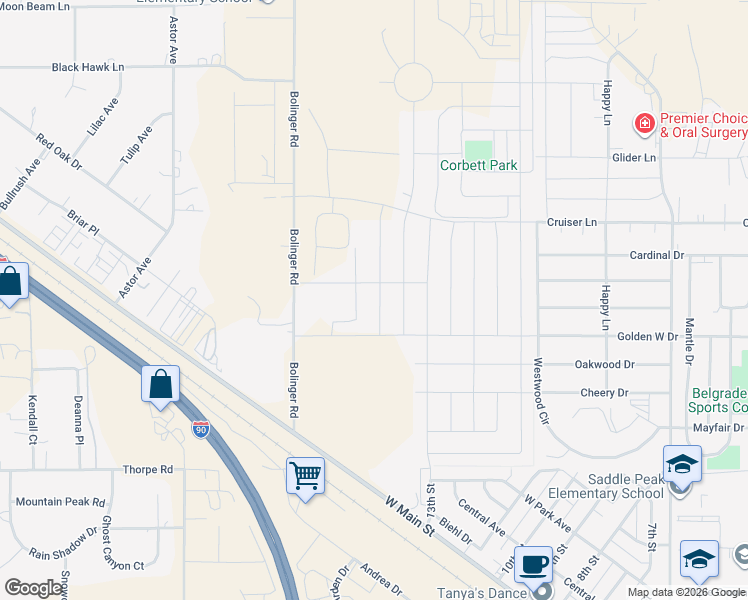 map of restaurants, bars, coffee shops, grocery stores, and more near Golden West Road in Belgrade