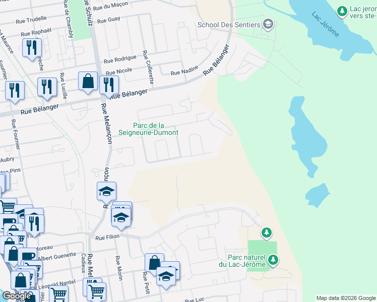 map of restaurants, bars, coffee shops, grocery stores, and more near 644 Carré Étienne Blyth in Saint-Jérôme