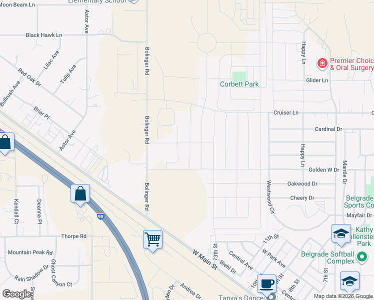 map of restaurants, bars, coffee shops, grocery stores, and more near Golden West Road in Belgrade