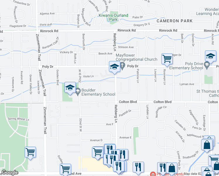 map of restaurants, bars, coffee shops, grocery stores, and more near 2316 Rehberg Lane in Billings