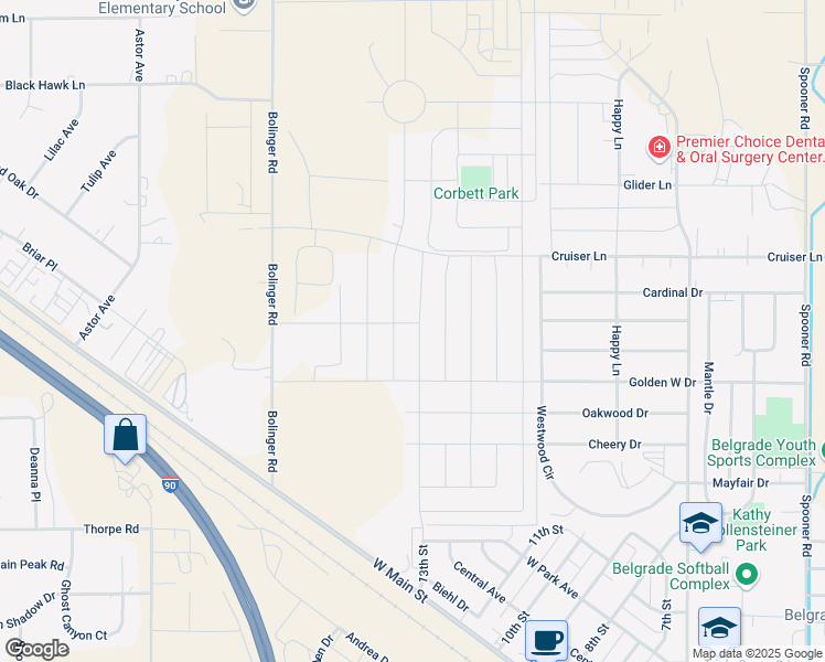 map of restaurants, bars, coffee shops, grocery stores, and more near 13th Street in Belgrade