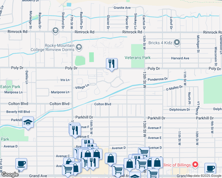 map of restaurants, bars, coffee shops, grocery stores, and more near 14 Heatherwood Lane in Billings