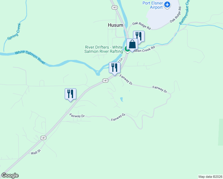map of restaurants, bars, coffee shops, grocery stores, and more near 15 Husum Hills Drive in White Salmon