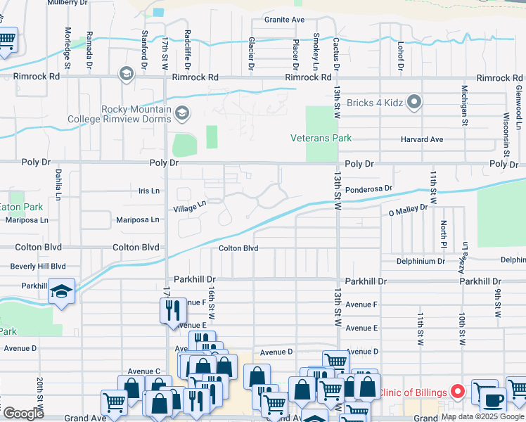 map of restaurants, bars, coffee shops, grocery stores, and more near 14 Heatherwood Lane in Billings
