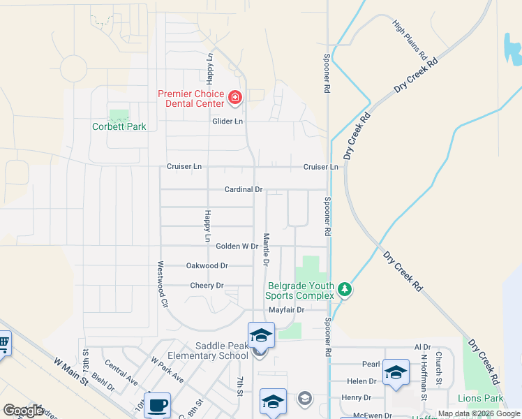 map of restaurants, bars, coffee shops, grocery stores, and more near 813 Mantle Drive in Belgrade