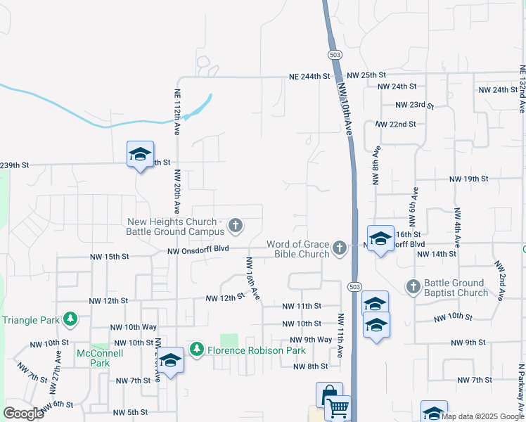 map of restaurants, bars, coffee shops, grocery stores, and more near 1503 NW 18th St in Battle Ground